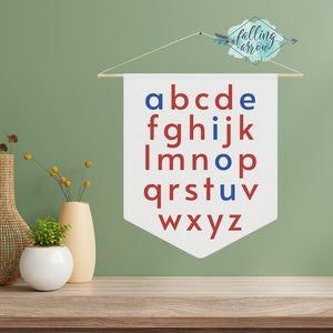 Montessori Alphabet Wimpelkette, Kinder Schlafzimmer Wandbehang Dekor Zeichen, Kinderzimmer Stoff Wandkunst, Klassenzimmer ABCs Poster, Spielzimmer Dekor