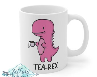 T-Rex Mug, Pink Tea Rex, Dino Cup, Dinosaur Ceramic Mug 11oz