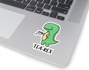 T-Rex Sticker, Tea Rex, Dino Kiss-Cut Stickers, Dinosaur Decal