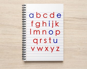 Montessori Teacher Spiral Notebook - Gift for Teacher Ruled Line Journal Red and Blue Alphabet composition book