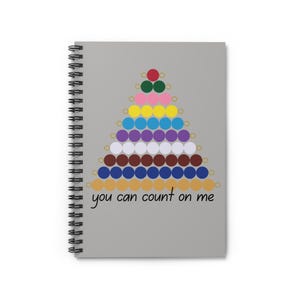May include: A gray spiral notebook with a colorful abacus design and the text "you can count on me".