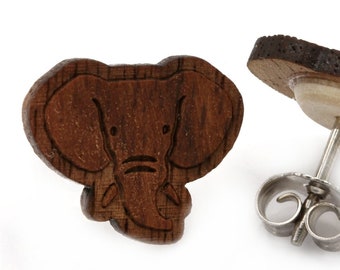 Elefant / Ganesha - MIRIQUIDI Holz Ohrstecker (Paar) -  Verschiedene Holzarten - 925 Sterling Silber (rhodiniert) - Kirsch