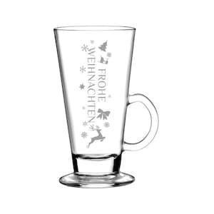 FROHE WEIHNACHTEN GLÄSER - 265ml Glas für Glühwein, Punsch oder Tee mit Lasergravur - Weihnachtstasse Weihnachtsglas mit Henkel