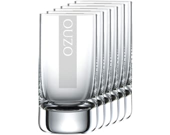 OUZO Gläser 6er Set Serie Cool mit Gravur  | 6 Stück 5cl Gläser von Schott | Spülmaschinenfest | Schnapsgläser Ouzogläser