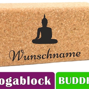 Personalized Yoga Block "Buddha" Cork - Your own yoga block with desired name 227 x 120 x 75 mm - Meditation