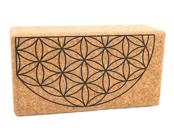 FLOWER OF LIFE Yoga Block Kork - 227 x 120 x  75mm - Meditation Joga Blume des Lebens