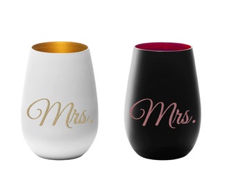 Verres à boire MRS & MRS 2 pièces, translucides | Miss Mme et Mme Cadeau Mariage Mariage