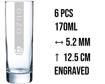 6x Ouzo Gläser in 3 Größen verfügbar 6er Set | Spülmaschinenfest | Ouzoglas mit Gravur 6 Stück