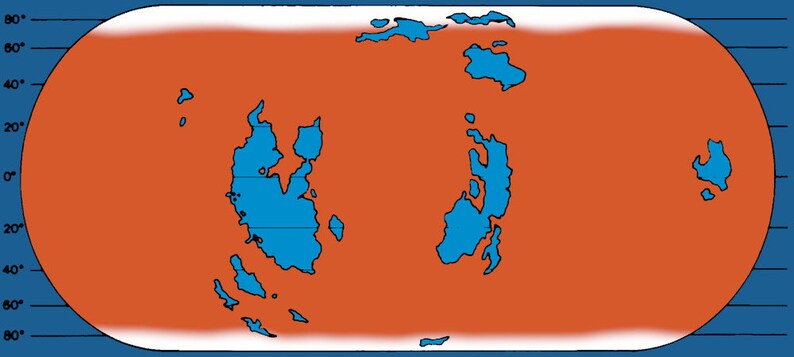 Puede incluir: Un mapa estilizado de un planeta con una superficie mayoritariamente naranja y algunos cuerpos de agua azules. El planeta est&aacute; rodeado por un anillo blanco y una cuadr&iacute;cula azul.