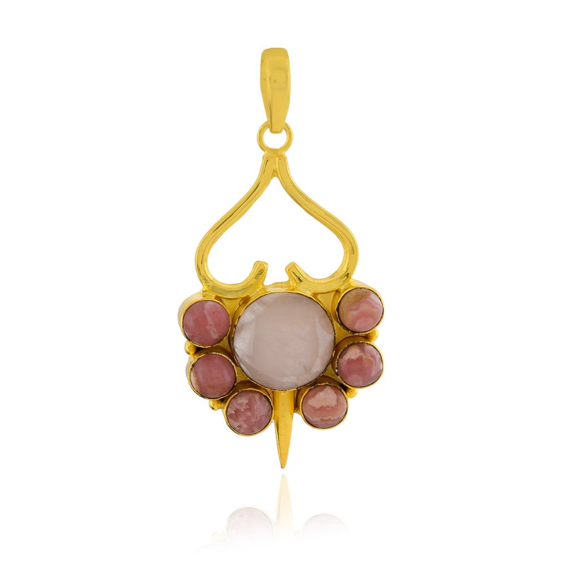 Rhodochrosite Pendant Artisan Made Pendant Gold Plated Pendant Gorgeous Pendant Designer Pendant Rose Quartz Pendant Matching Jewelry
