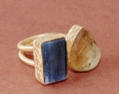 Blue Kyanite Ring, Handcrafted Ring, Unique Style Ring, Natural Citrine Ring, 18K Gold Vermeil Ring, Gemstone Ring, Dual Stacking Ring