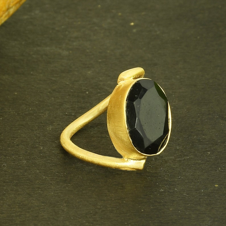 Black Onyx Ring Bezel Gold Ring Modern Design Ring Gold Vermeil Ring Stacking Gold Ring Unique Wedding Ring Women Fashion Ring Rings Jewelry