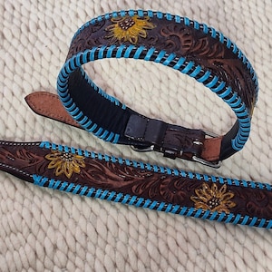 Handmade Leather Dog Collar: Tooled Floral Western Pet Collar