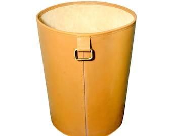 Shwaan Cylindrical Leather Trash Can Harness Leather Handmade Office Bin Home Multipurpose Waste Basket, Quality for Room Office Easter Gift