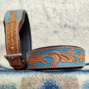 Shwaan Genuine Tooled Leather Dog Collar Floral Pattern handmade Western Dog Collar Pet Neck Collar Christmas Day Gift
