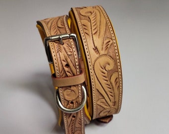 Shwaan Leather Dog Collar FloralPattern Handmade, Soft Distressed Leather Western Pet Neck Collar|HandTooled Neck Belt Valentine’s Day Gift