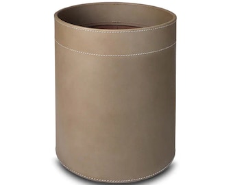 Shwaan Cylindrical Leather Trash Can Harness Leather Handmade Office Bin Home Multipurpose Waste Basket, Premium Quality Box for Room Office