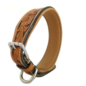 Shwaan Genuine Tooled Leather Dog Collar Floral Pattern Hand Tooled Hand Crafted handmade Western Dog Collar Pet Safe Christmas Day Gift