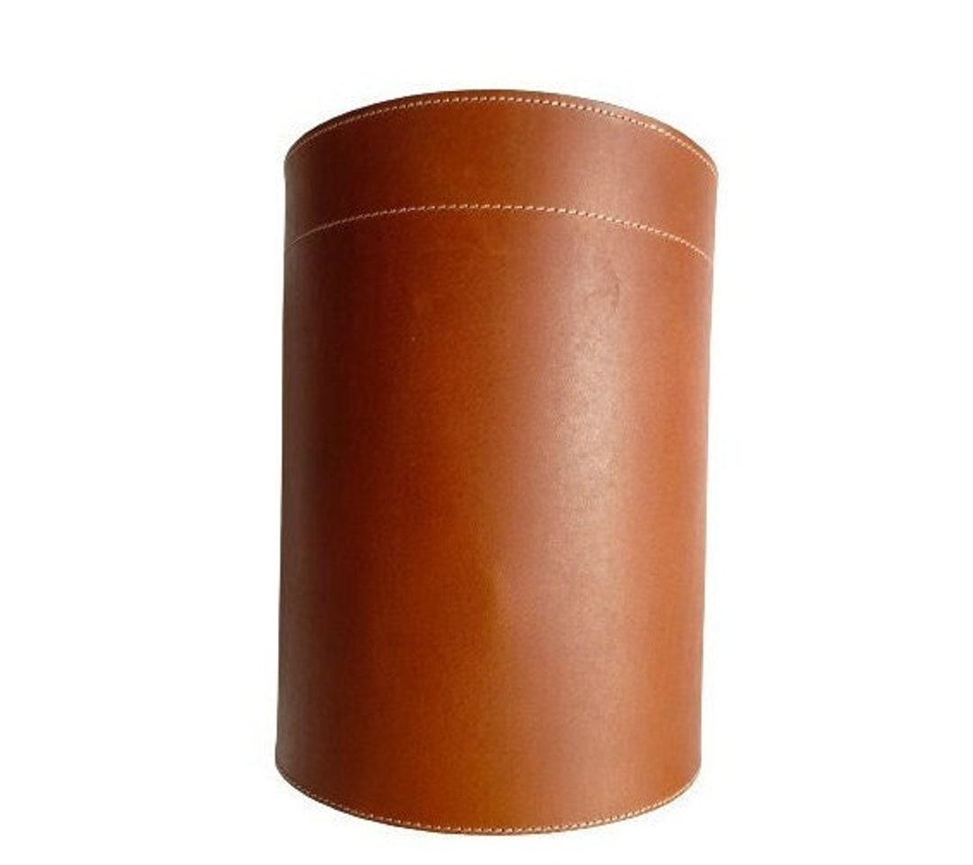 Shwaan Cylindrical Round Leather Trash Can Harness Leatherdustbin
