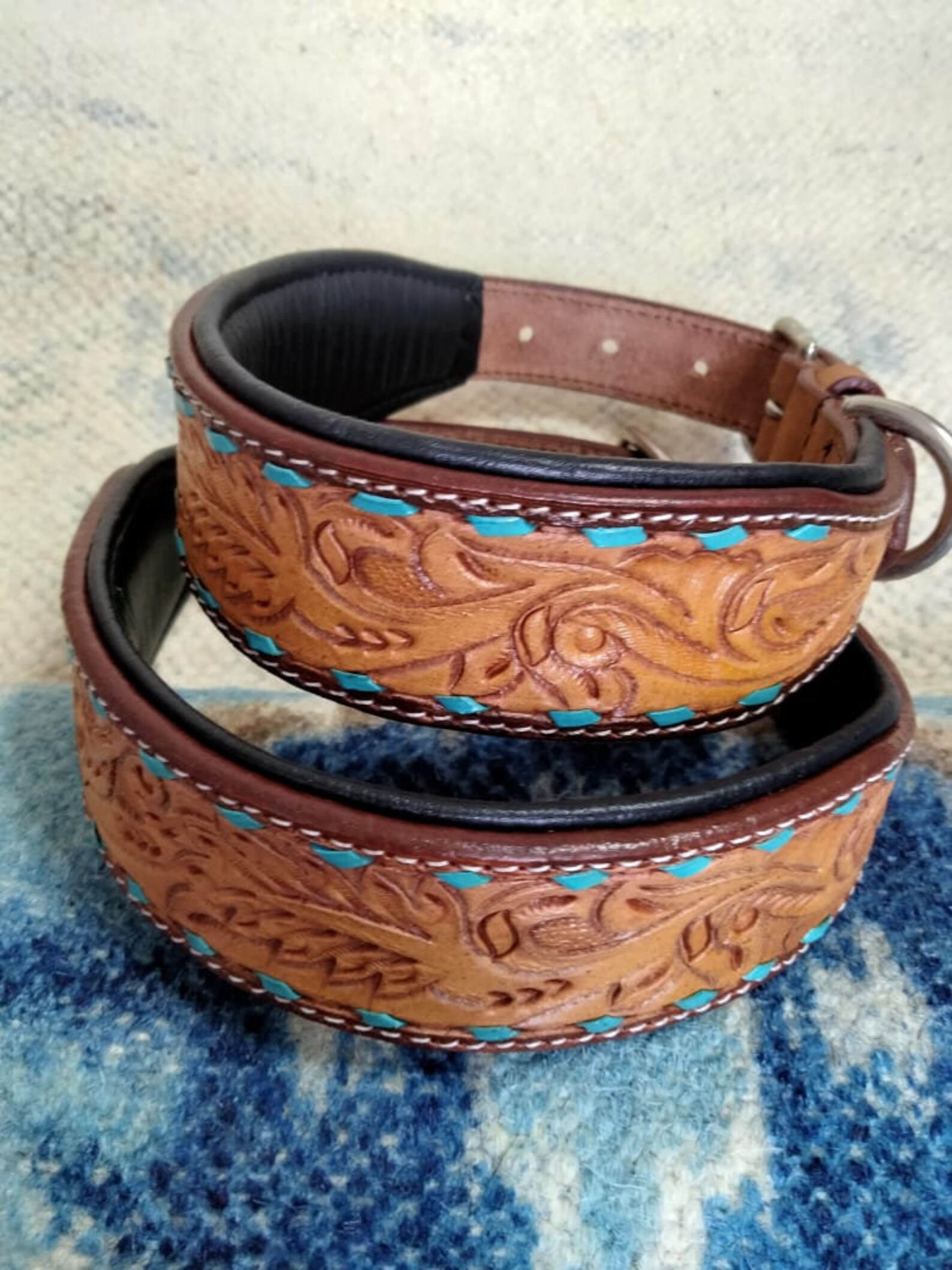 Shwaan Genuine Tooled Leather Dog Collar Floral Pattern Etsy