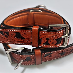 Shwaan Genuine Tooled Leather Dog Collar Floral Pattern Handmade, Western Dog Collar, Leather Hand tooled sturdy Pet Collar Easter Gift