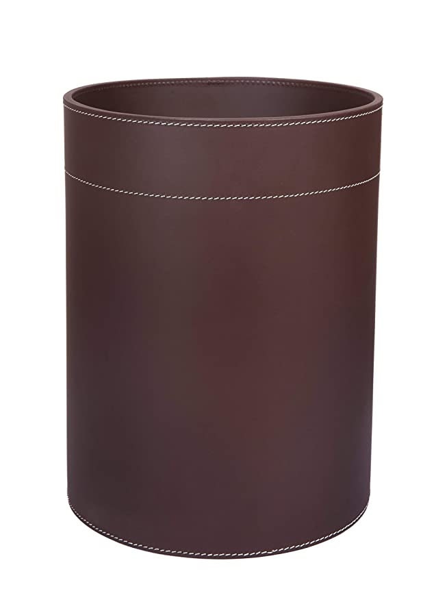 Poubelle Ronde En Cuir Harnais Shwaan - Marron, Style Art Déco, Pour Maison Ou Bureau