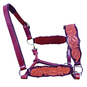 Horse Leather Halter Beautifully Carved Premium Handmade Padded Chrome Fittings Hand Tooled, Horse Tack Christmas Day Gift