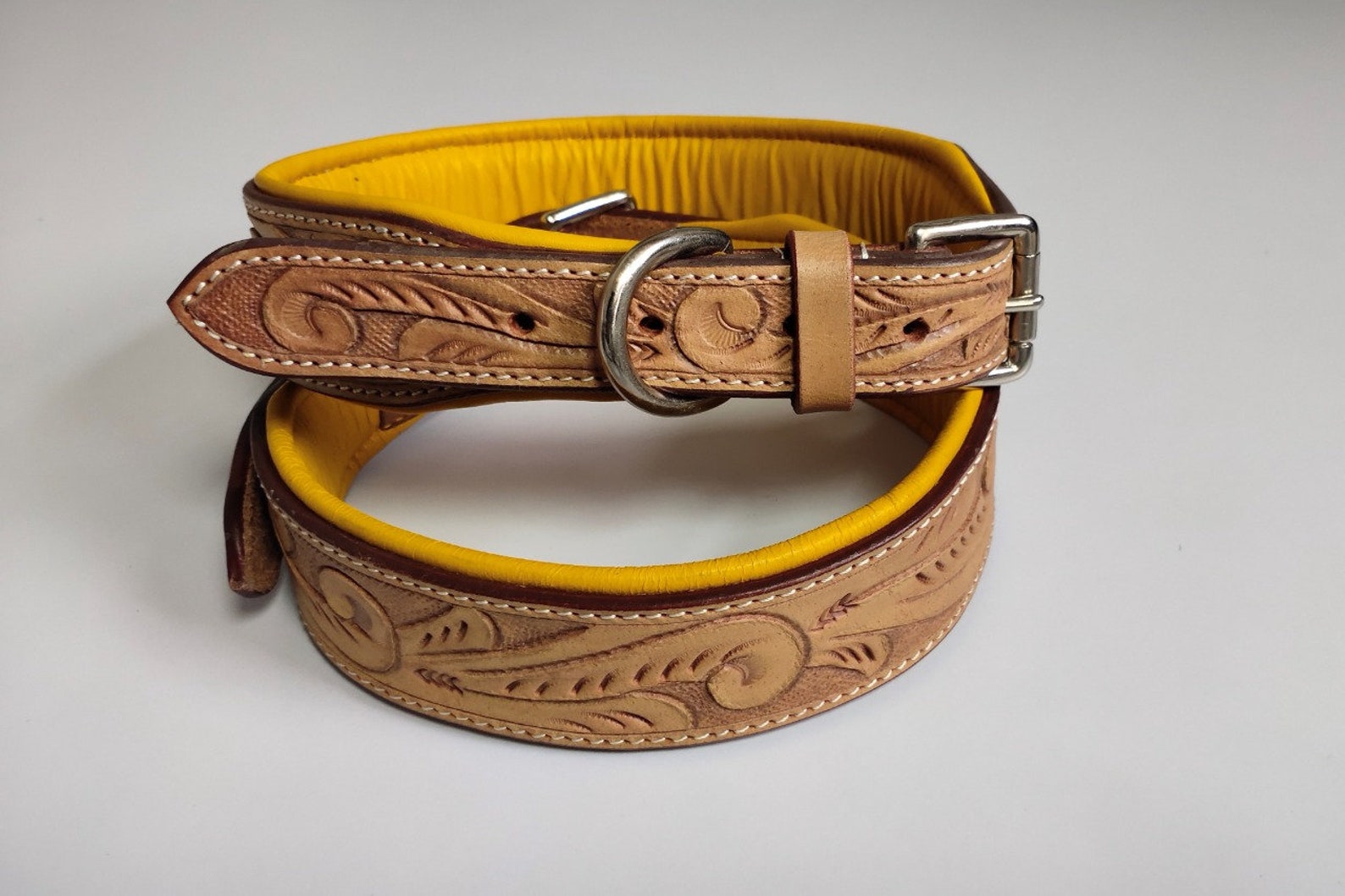 Shwaan Genuine Tooled Leather Dog Collar Floral Pattern - Etsy