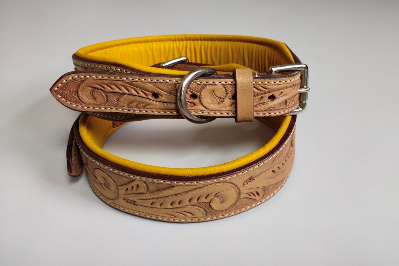 Shwaan Genuine Tooled Leather Dog Collar Floral Pattern Etsy