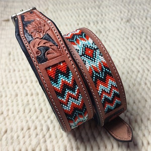 Shwaan Leather Dog Collar Beaded Hand Tooled HandCrafted Well Padded Dog Collar Beaded Designer Pet Accessories fashion Easter Gift