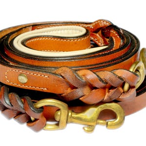 Handmade Braided Leather Dog Leash: Heavy Duty Brown Lead