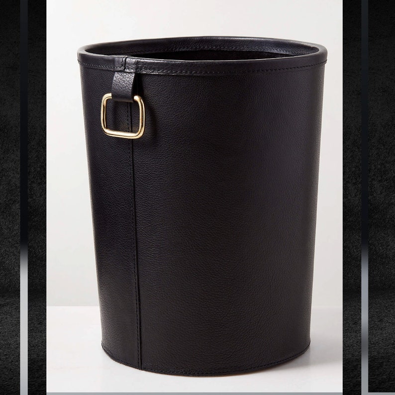 Shwaan Cylindrical Leather Trash Can Harness Leather Handmade Office