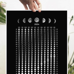 2024 Moon phases Calendar - Black&white minimalistic art deco - Premium paper / A4 A3