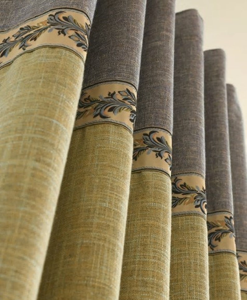 Linen Curtains Any Length Extra Long 2 Story Drapes Great Room Curtains For High Ceilings 2 Colored Curtains With Embroidery