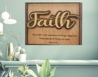 Bible Verse Wall Décor | Faith |  Hebrews 11:1 | Bible Wall Art | Wooden Sign