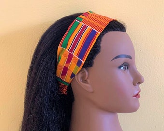 Orange and Blue Kente Headband | Colorful Headband | Cotton Headband with Elastic