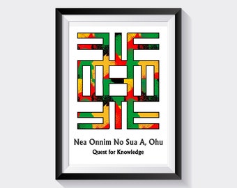 African Wall Art | Adinkra Wall Art | Nea Onnim No Sua A, Ohu | Knowledge | Wall Decor | Colorful Print