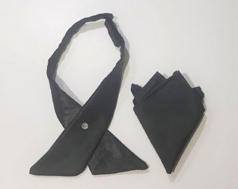 Black Satin Tie and Pocket Square Set | Wedding Tie | Continental Tie | Crossover Tie