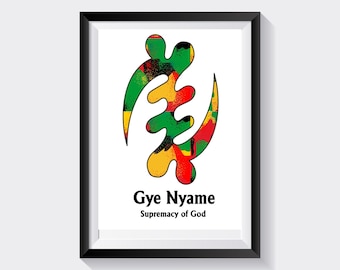 African Wall Art | Adinkra Wall Art | Gye Nyame | God&#39;s Presence | Wall Decor | Colorful Print