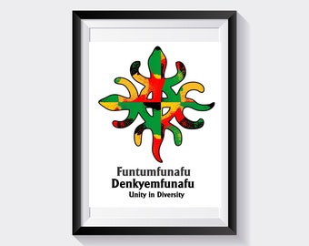 African Wall Art | Adinkra Wall Art | Funtunfunefu Denkyemfunefu | Unity | Wall Decor | Colorful Print