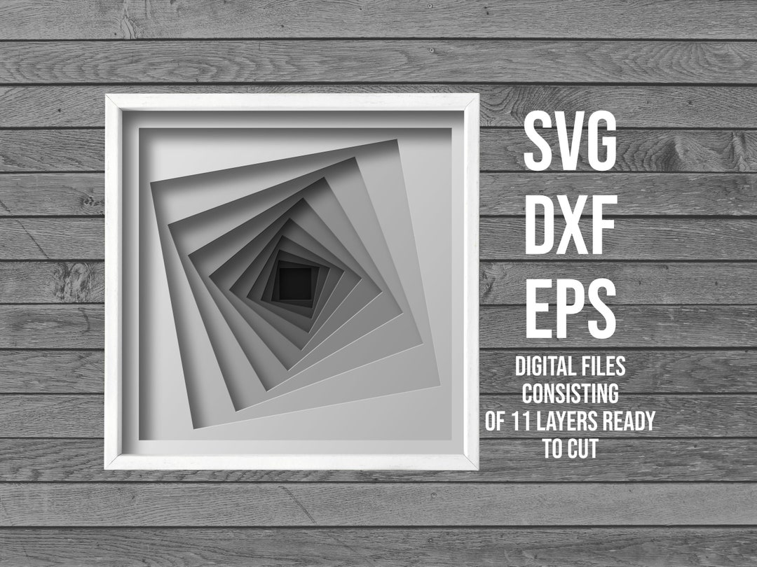 Receding Squares, Digital Download, Shadow Box, 3D Papercut EPS