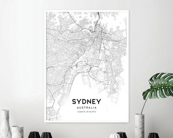 Minimal Scandi Look Decor Street Map Poster Sydney Art Print Australian Map Framed or Unframed MAP-03 Map Wall Art City Map