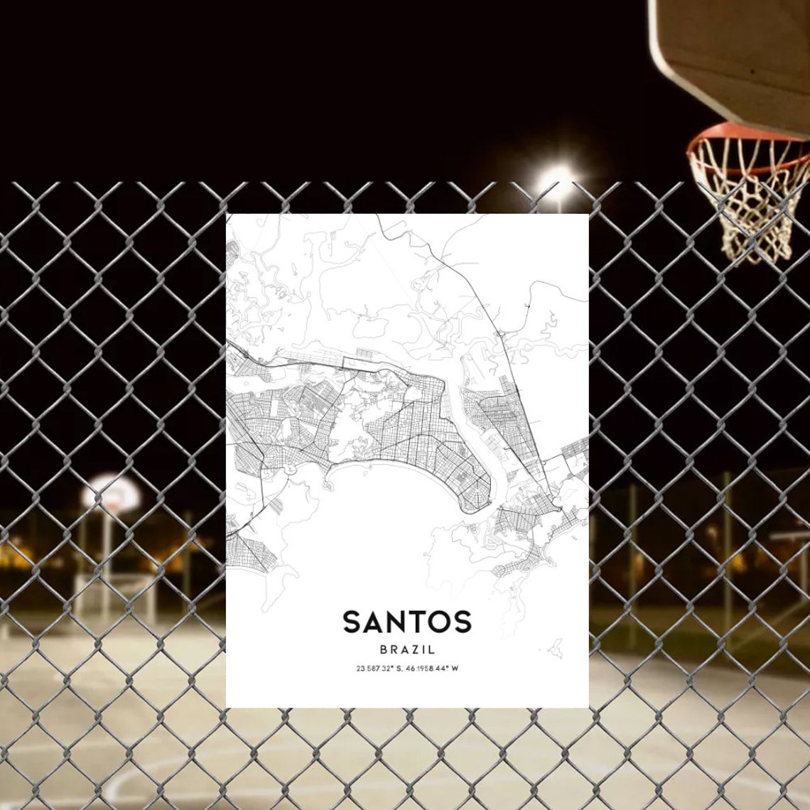 Santos Map Print Santos Map Poster Wall Art Santos Brazil | Etsy