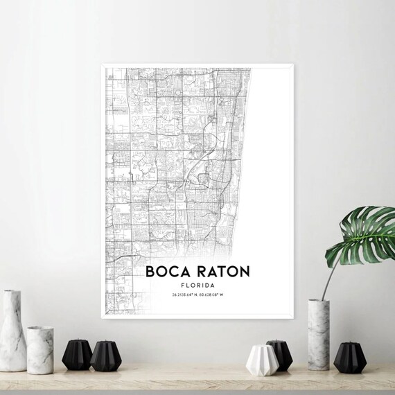 Globes & Maps Boca Raton Map Poster Wall Art Road Map Gift Florida
