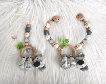 Maxi Cosi / baby seat pendant, pram chain mallilu® *Koko grey* Koala crocheted