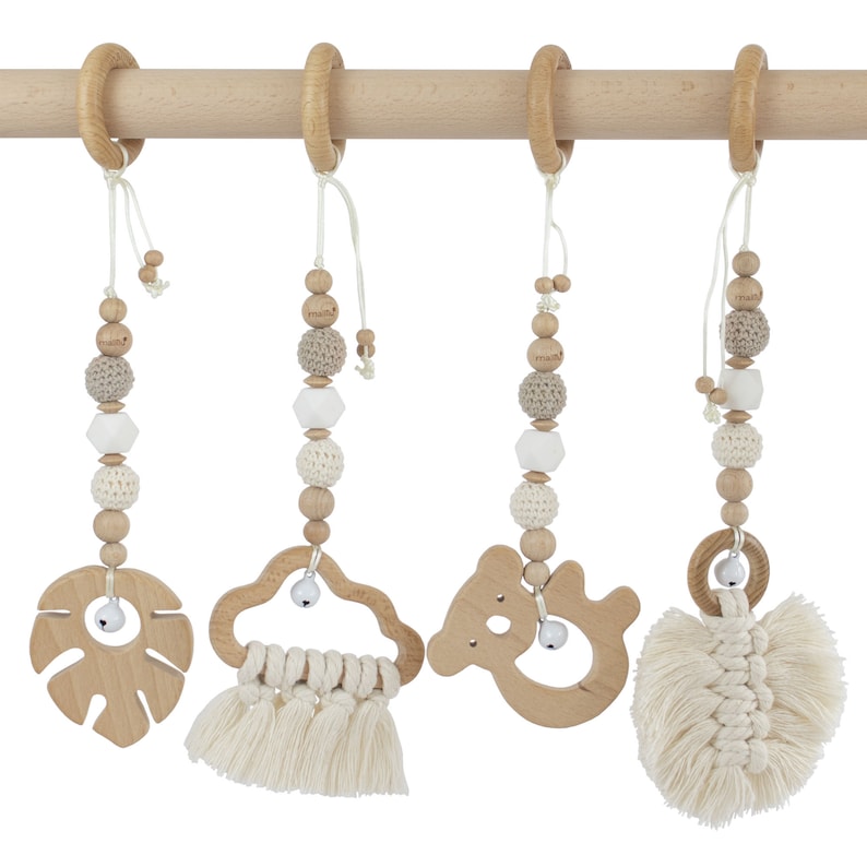 mallilu® Harper Spielbogen / Trapezspiel Anhänger, Spielzeuge Set für Baby Gym aus Holz Dream beige (koala)