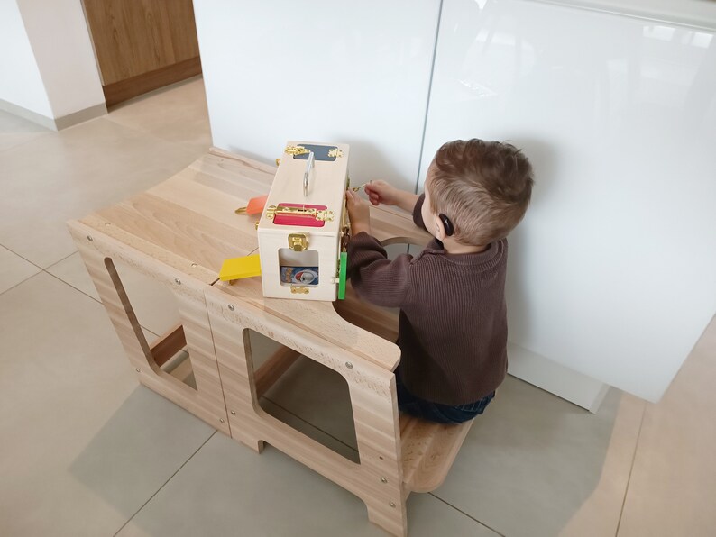 Küchenhelfer Turm Montessorie 2 in 1 Set Tisch und Lernturm in einem, Hocker mallilu® Bild 8