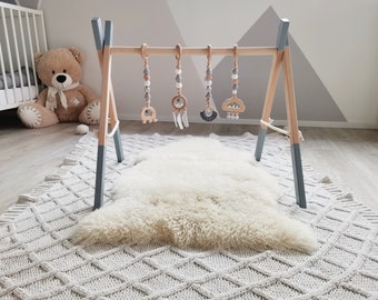 mallilu® Harper Spielbogen / Trapezspiel Anhänger, Spielzeuge Set für Baby Gym aus Holz