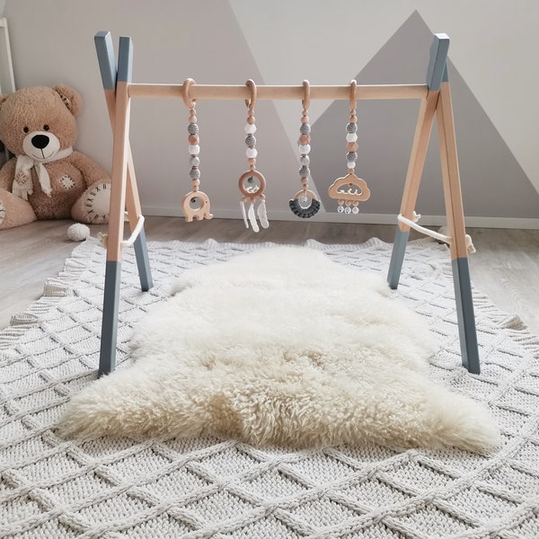 mallilu® Harper Spielbogen / Trapezspiel Anhänger, Spielzeuge Set für Baby Gym aus Holz