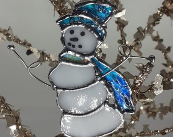 Stained Glass Snowman Ornament